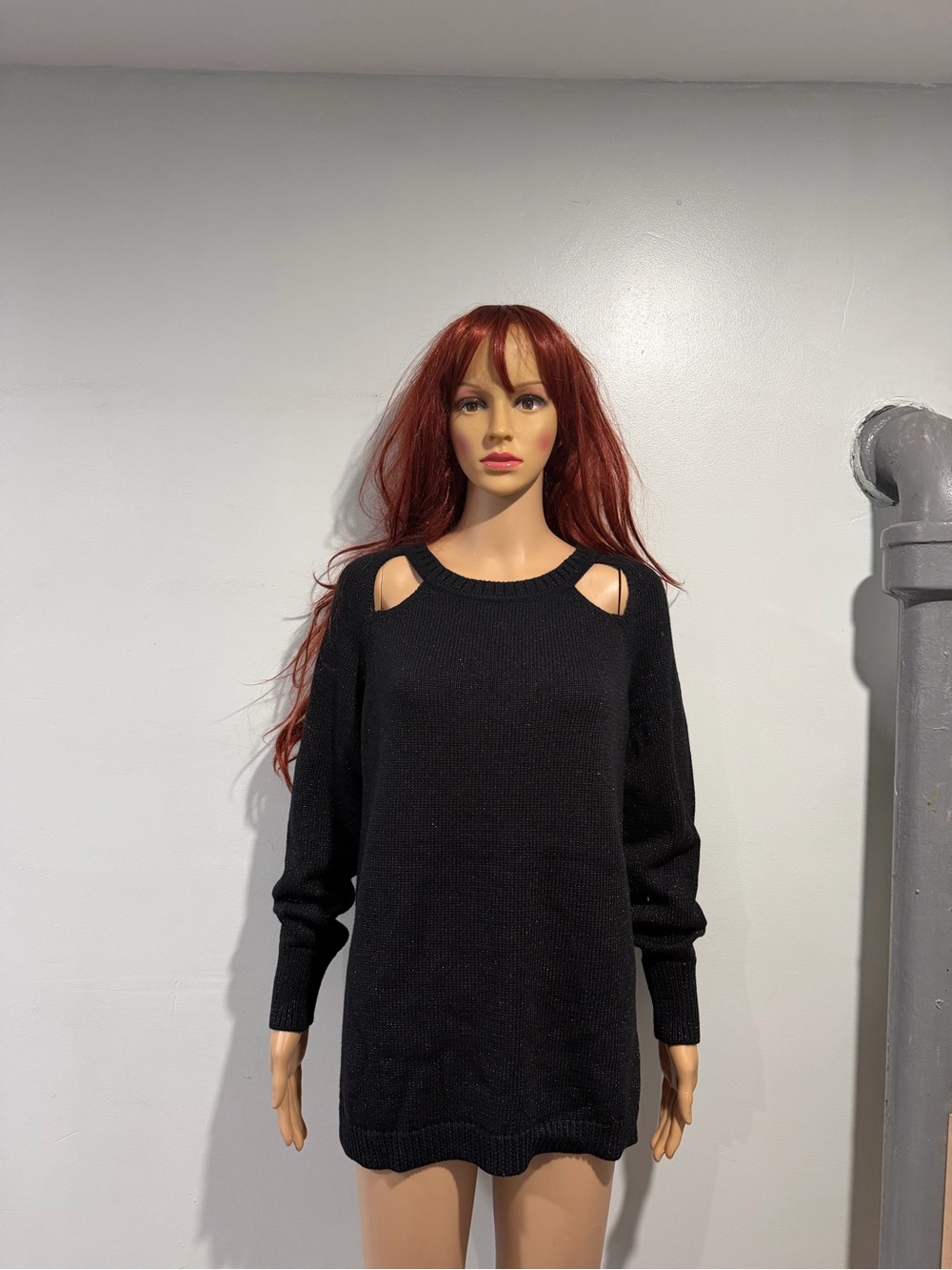 525 America Black Cutout Shoulder Tunic Sweater